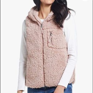 Original Weatherproof Vintage Rose Pink Teddy Full Zip Hooded Vest Size Large